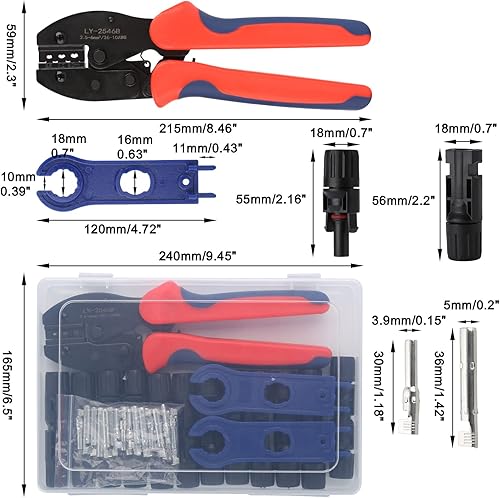 Miniatura 7 de Herramienta de crimpado solar para cable de panel solar con 12 pares de conectores solares, 1 crimpadora solar, 2 llaves inglesas, herramienta