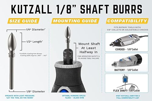 Miniatura 9 de Kutzall Kit de fresas rotativas de 4 piezas, eje de 18 pulgadas, fino, accesorio para carpintería para Dremel, Foredom, Ryobi, DeWalt, Milwaukee