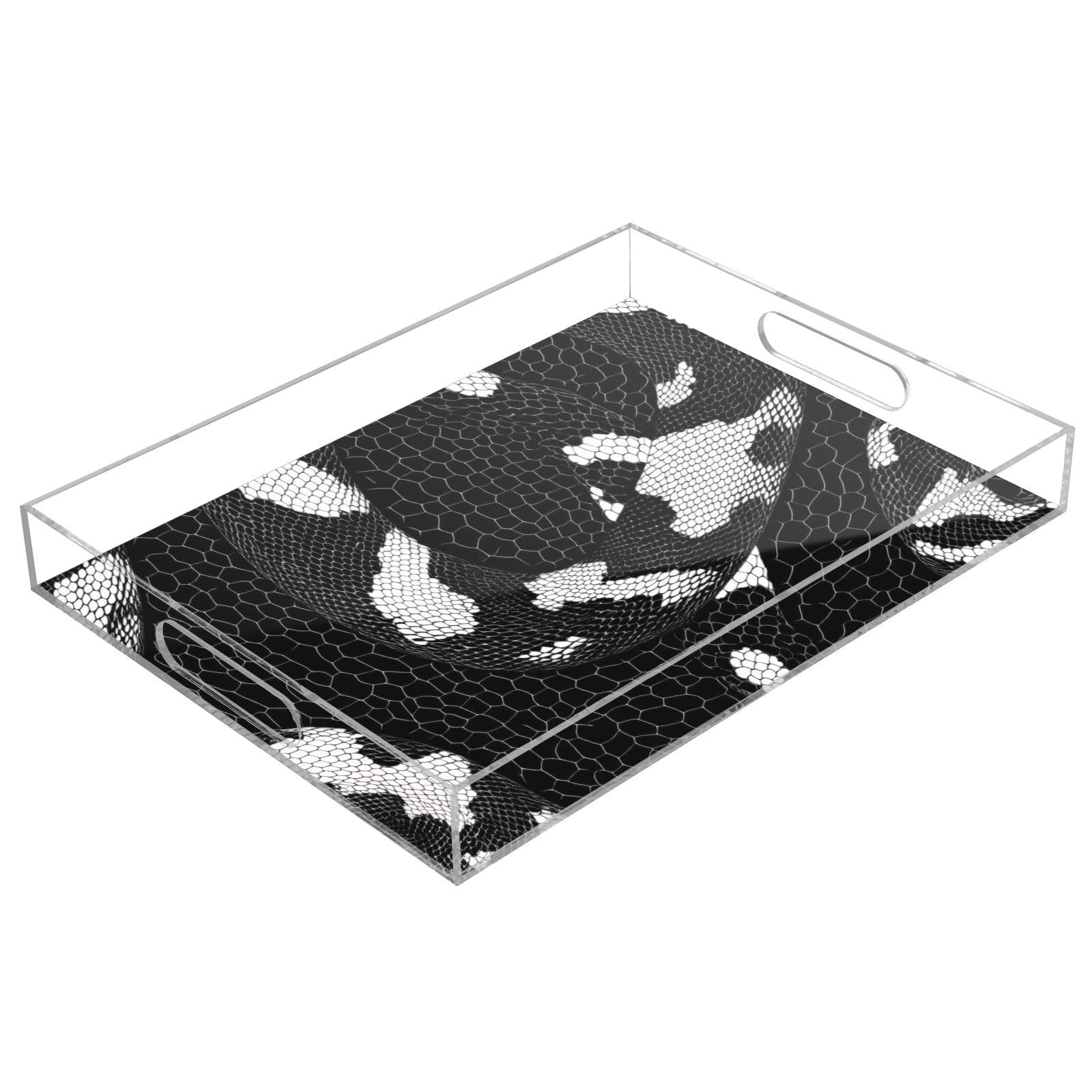 WELLDAY Snake Skin Pattern Serving Tray, Clear Acrylic Decorative Tray - Sturdy Huge Capacity Serving Platters for Kitchen Countertop, Vanity Table 12