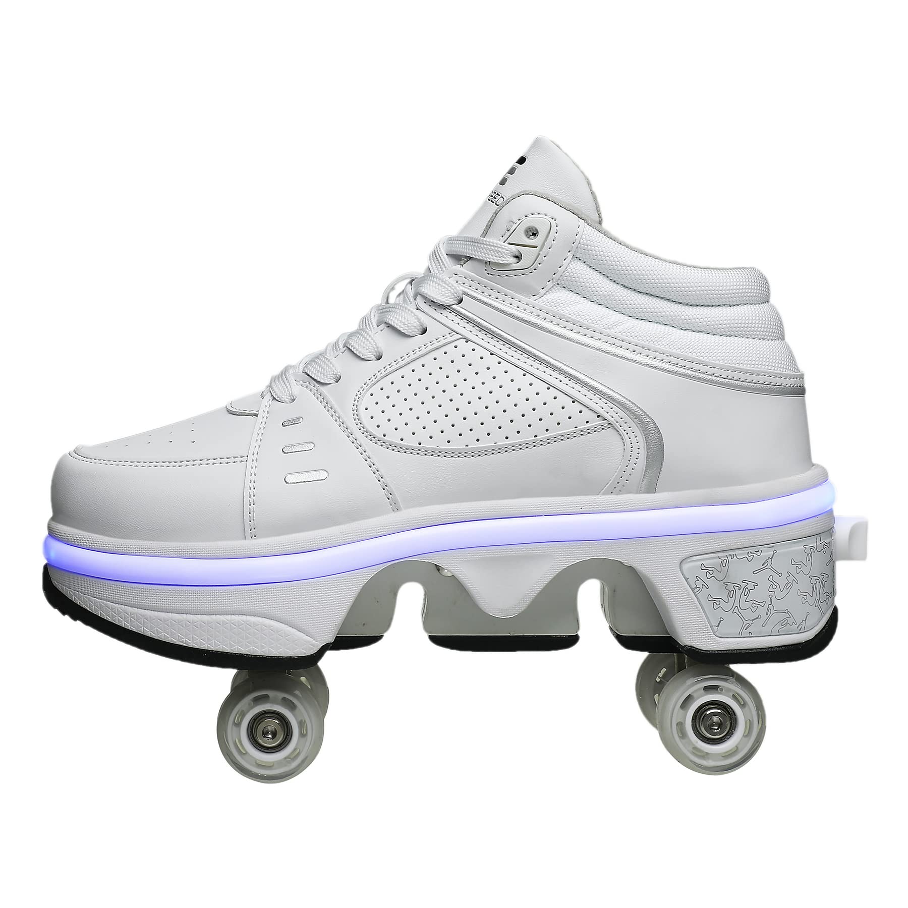 2-in-1 Roller Skates Shoes with Retractable 4 Wheels & Pop-Out Deformation Sneakers Outdoor Sports Skating Shoes for Girls Boys