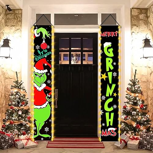 Decoración de porche con luces LED de Navidad, letrero de porche con texto en inglés "This Is Diciembre", para puerta delantera para interiores y