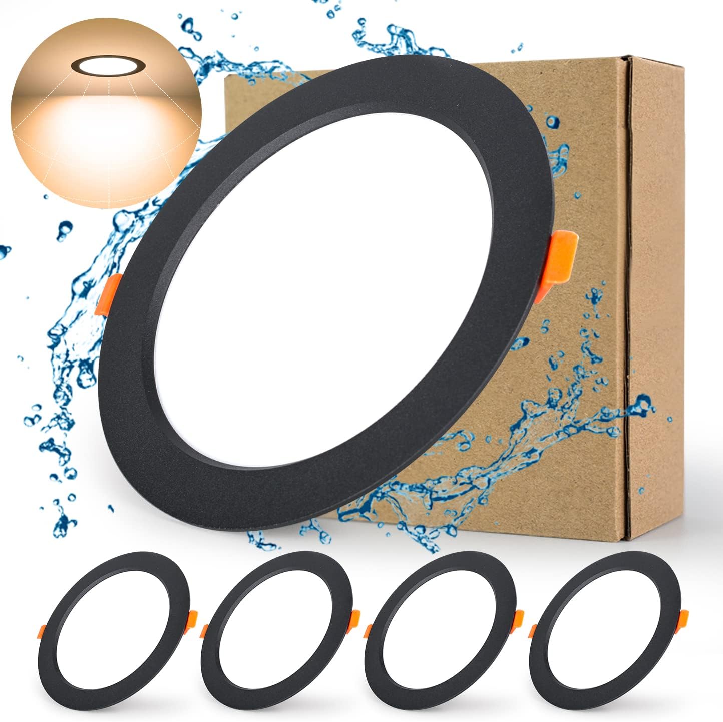 BAGZY 4x Downlight LED 18W Foco empotrable led techo Redondo=150W (1500 LM) 3000K (Luz Blanco Cálido), IP44,Recorte 160-170mm, AC 220-240V,Foco de Techo Ultraplano para Dormitorio,Baño,Cocina(Negro)