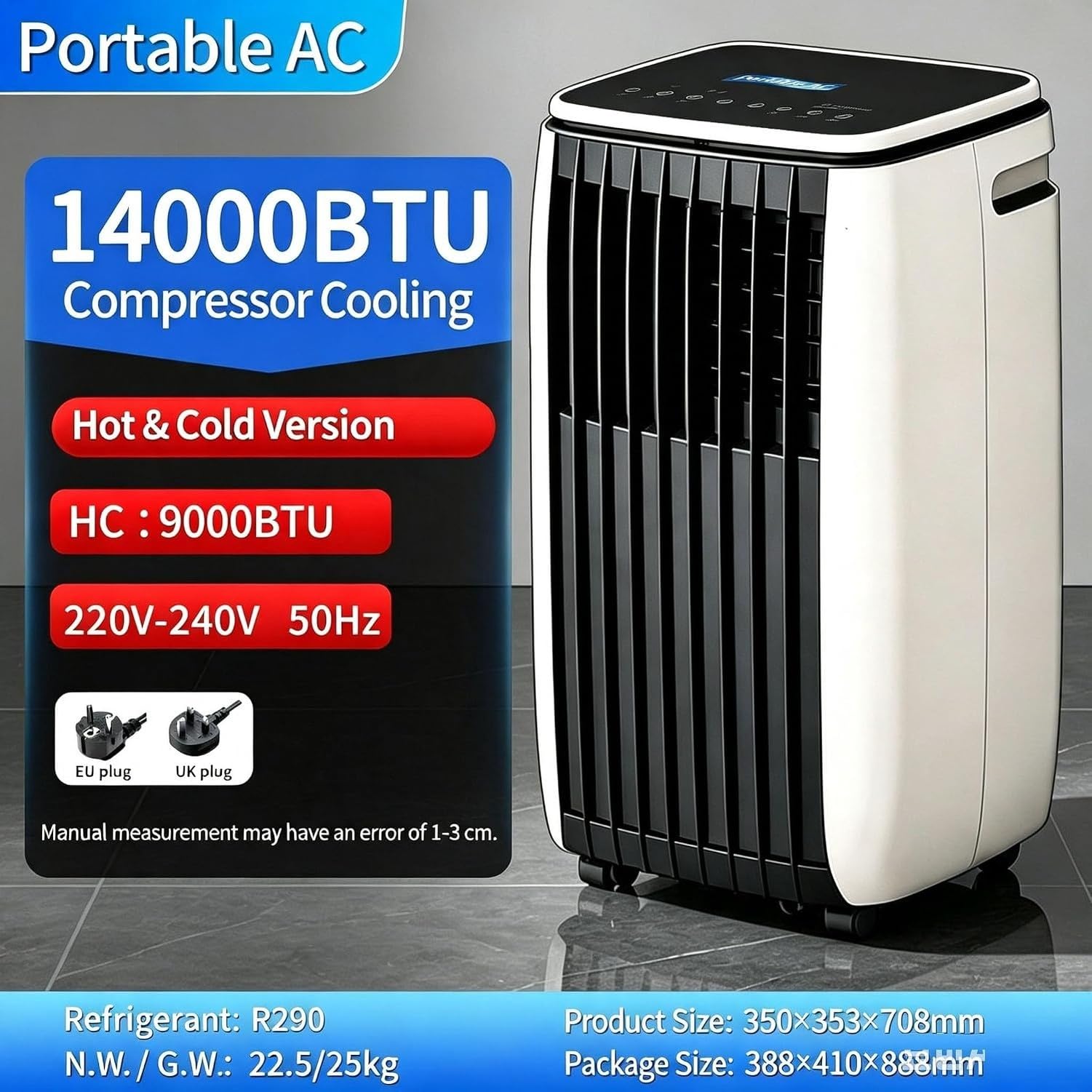 Aire Acondicionado Portátil 18000 BTU, Frío y Calor 2 en 1, Equipo Autónomo con Ruedas Deslizantes, Potente Climatizador Móvil para Salón y Oficina, C+Hot & Cold 14000 BTU, C+Hot & Cold 14000 BTU