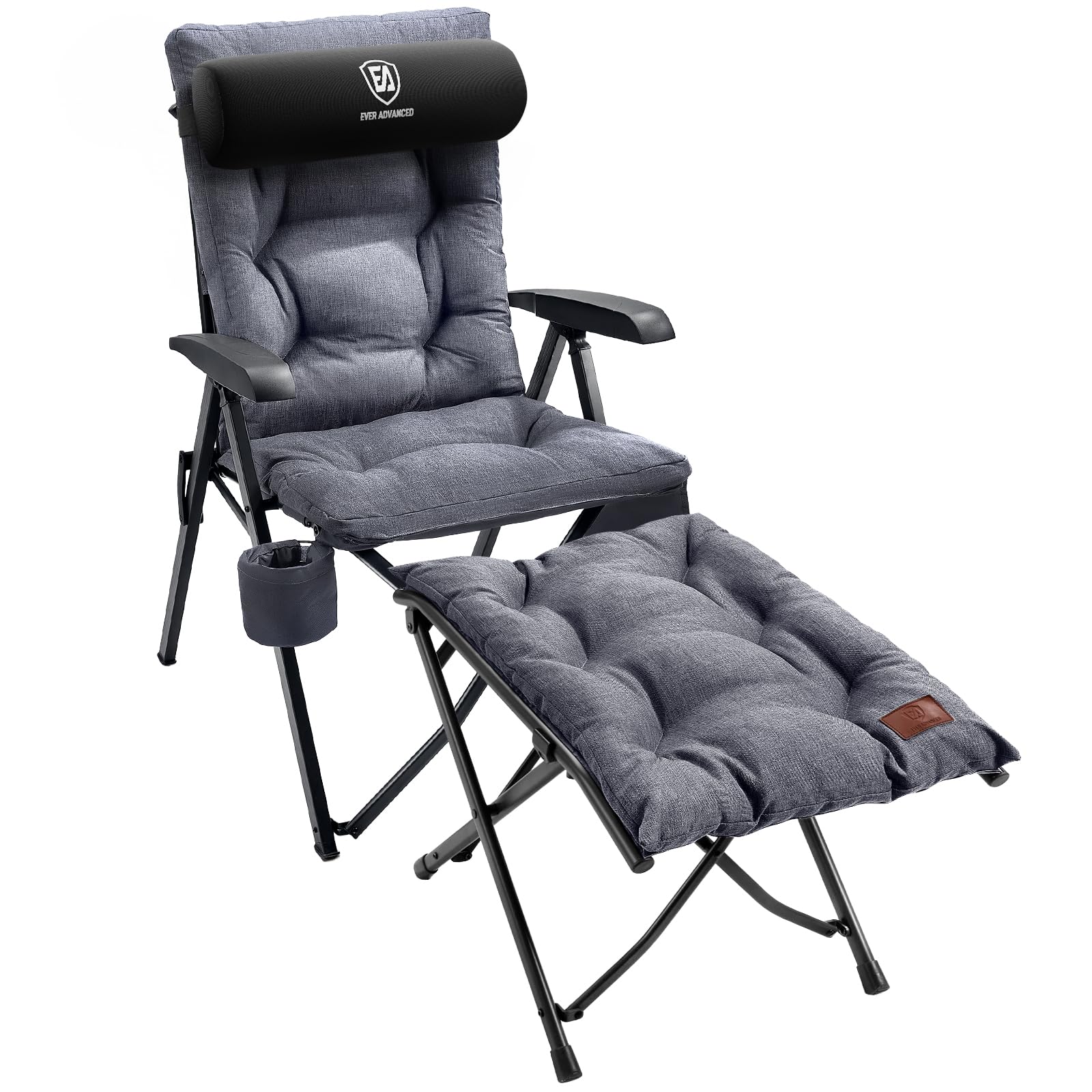 EVER ADVANCED Campingstuhl Set mit Fußstütze & Nackenkissen – 4-Fach Verstellbarer Campingstuhl mit 6cm Polsterung, Hochlehner Faltstuhl für Garten, Terrasse & Camping, Ergonomisch & Stabil