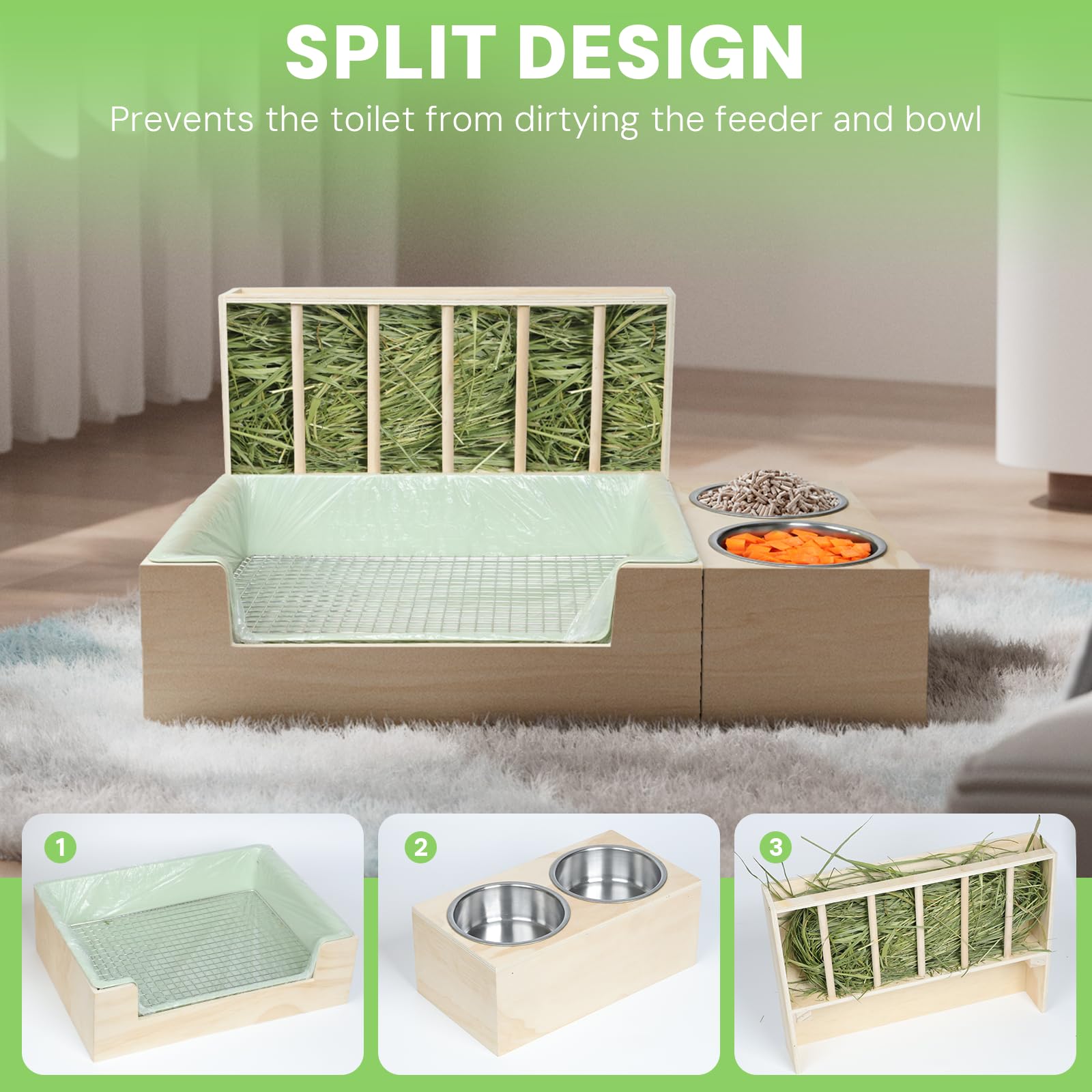 3-in-1 Steel Grids Rabbit Litter Box with Hay Feeder & Waste Collection – Bunny Toilet Training Kit, Large Plastic Potty for Rabbits, Guinea Pigs, Small Animals – Easy Clean, Durable, Odor Control - image 2