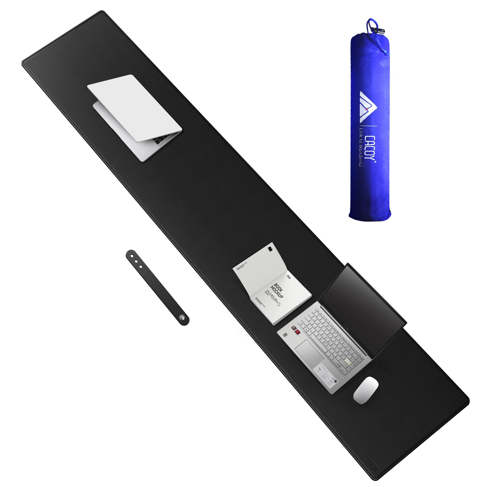 Cacoy 200x40 cm Pad per Scrivania Multifunzionale in Pelle PU, Tappetino per Mouse da Gaming Grande, Impermeabile Sottomano Scrivania per Ufficio e Casa (Nero)