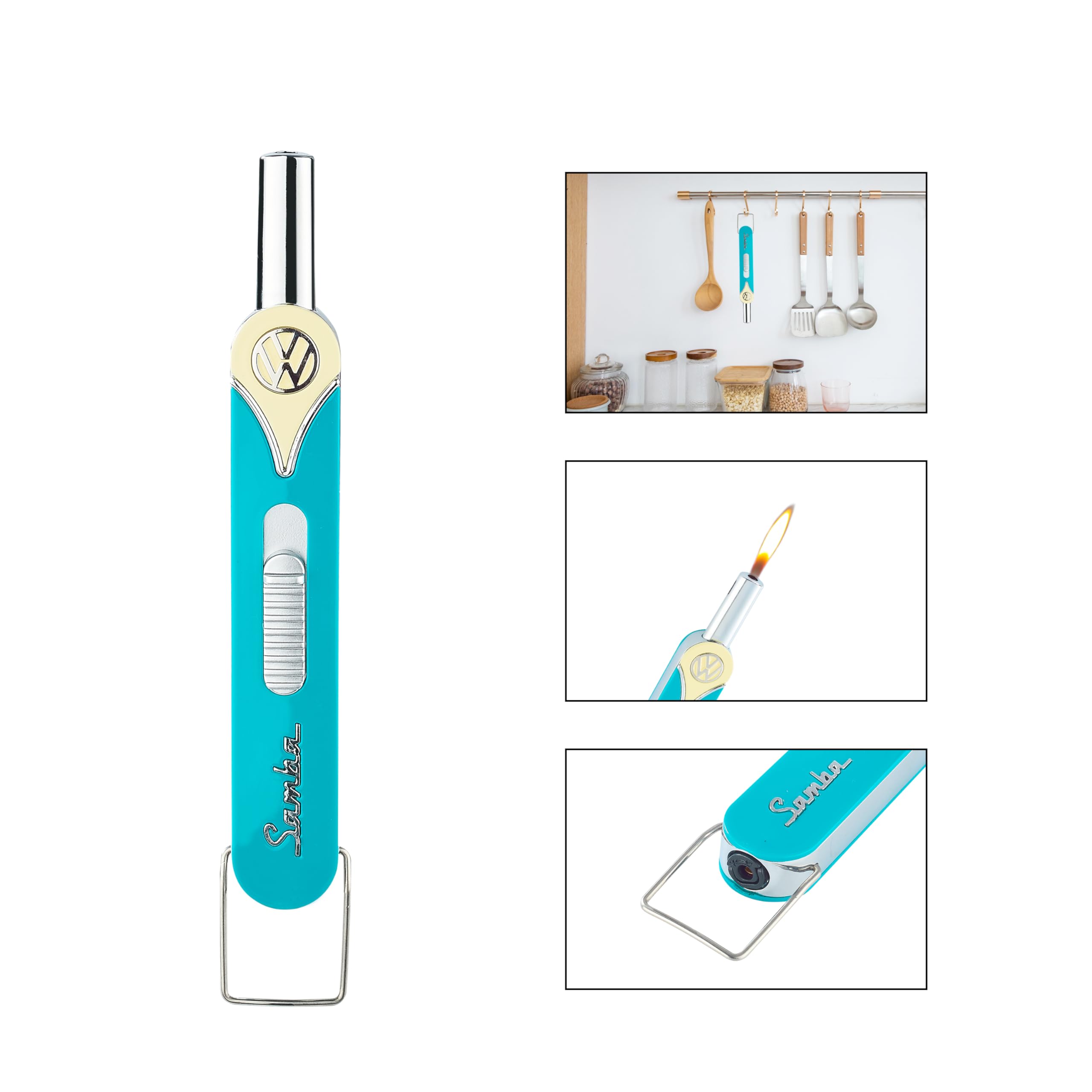 Brisa VW Collection – Briquet à Tige VW T1 Bulli Bus Rétro/Vintage en métal avec Long Cou, Rechargeable (Bleu/2,3 x 1,5 x 16,3 cm)