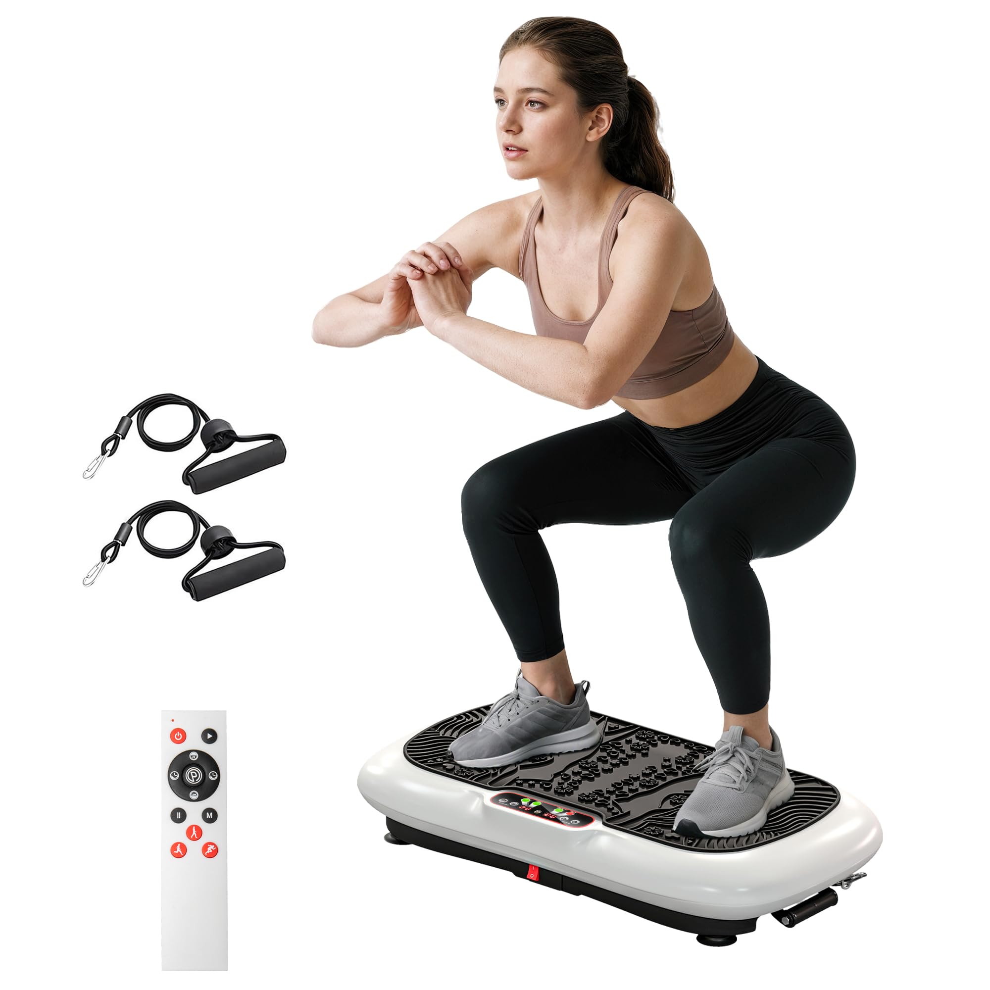 HOMCOM Vibrationsplatte mit 2 Fitnessbändern 73 x 40 x 13cm Weiß+Schwarz