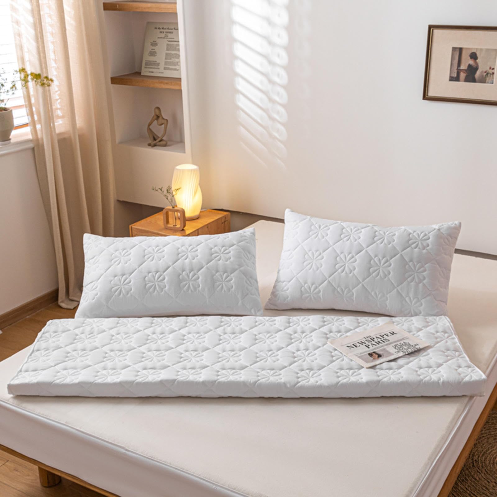 Coprimaterasso trapuntato, con angoli, per letti singoli/matrimoniali/king size, lavabile e spesso, design con cerniera, B160 x 200+25 cm