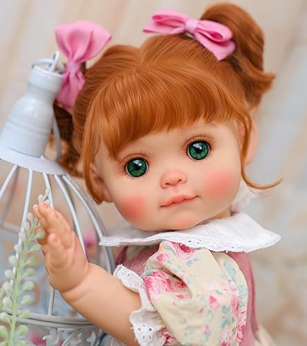 Muñeca de bebé, 18 pulgadas realista Reborn bebé de la vida real con vestido floral vintage, oso pequeño y cesta tejida, regalos de muñeca