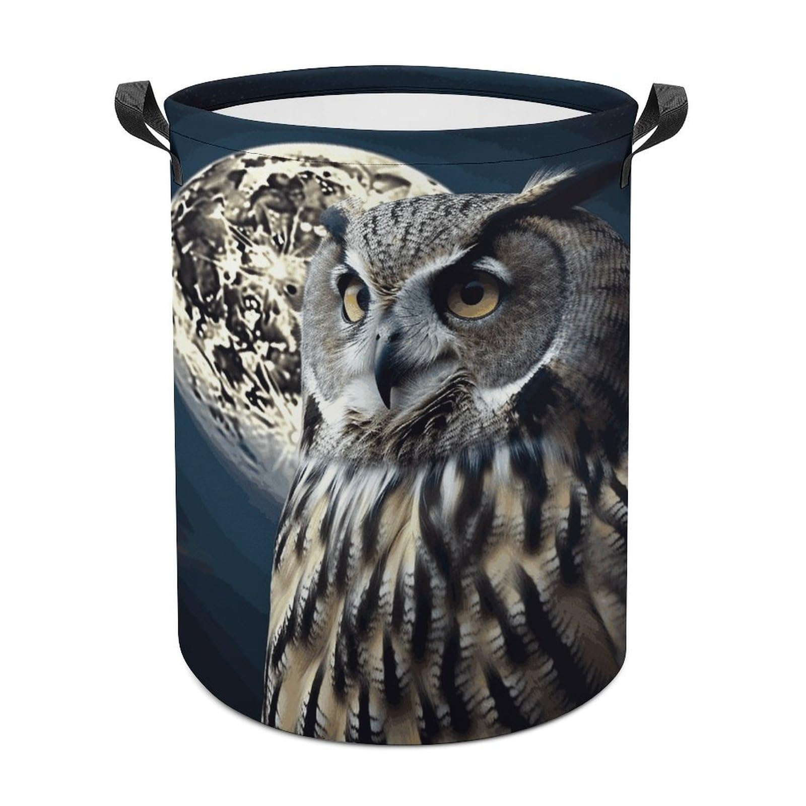 Owl And Moon Laundry Basket Freestanding Waterproof Laundry Hamper Collapsible Tall Clothes Hamper with Reinforced Handles Waterproof Laundry Bag for Dorm Bathroom Home 44x44cm