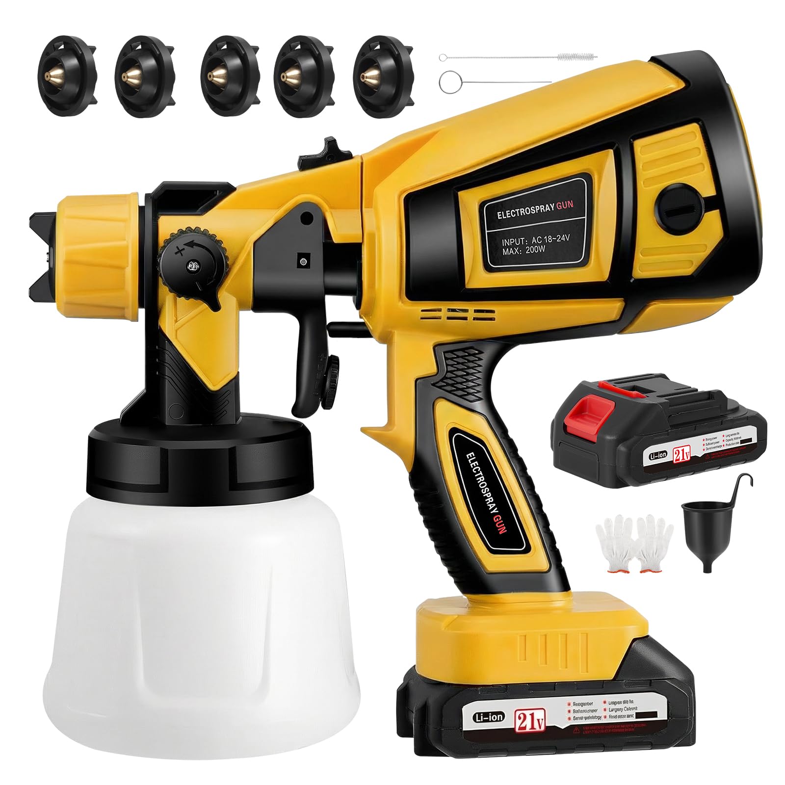 Pulverizador de pintura inalámbrico, pistola pulverizadora de pintura de valla de 21 V 18000 RPM con batería de 2 x 3000 mAh, 5 boquillas y 3 modos de pulverización, pulverizador de pintura eléctrico