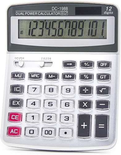 OFFIDIX Calculadora de escritorio de 12 dígitos, pantalla LCD extragrande, botones grandes, calculadora solar de doble potencia para oficina,