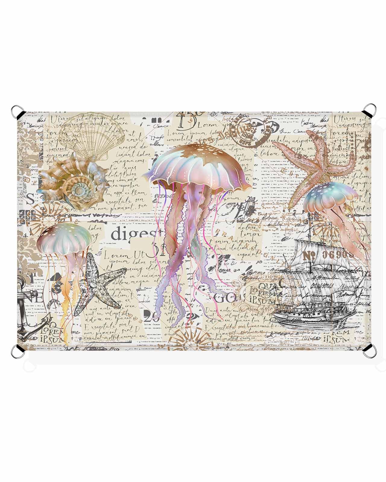 Brown Jellyfish Sun Sail Shades Rectangle Canopy,Sunlight Block Heavy Duty Curved Backyard Shade Cover,Waterproof Sun Shades for Patios Garden Outdoor,12'x16' Coastal Nautical Sailboat Anchor Starfish