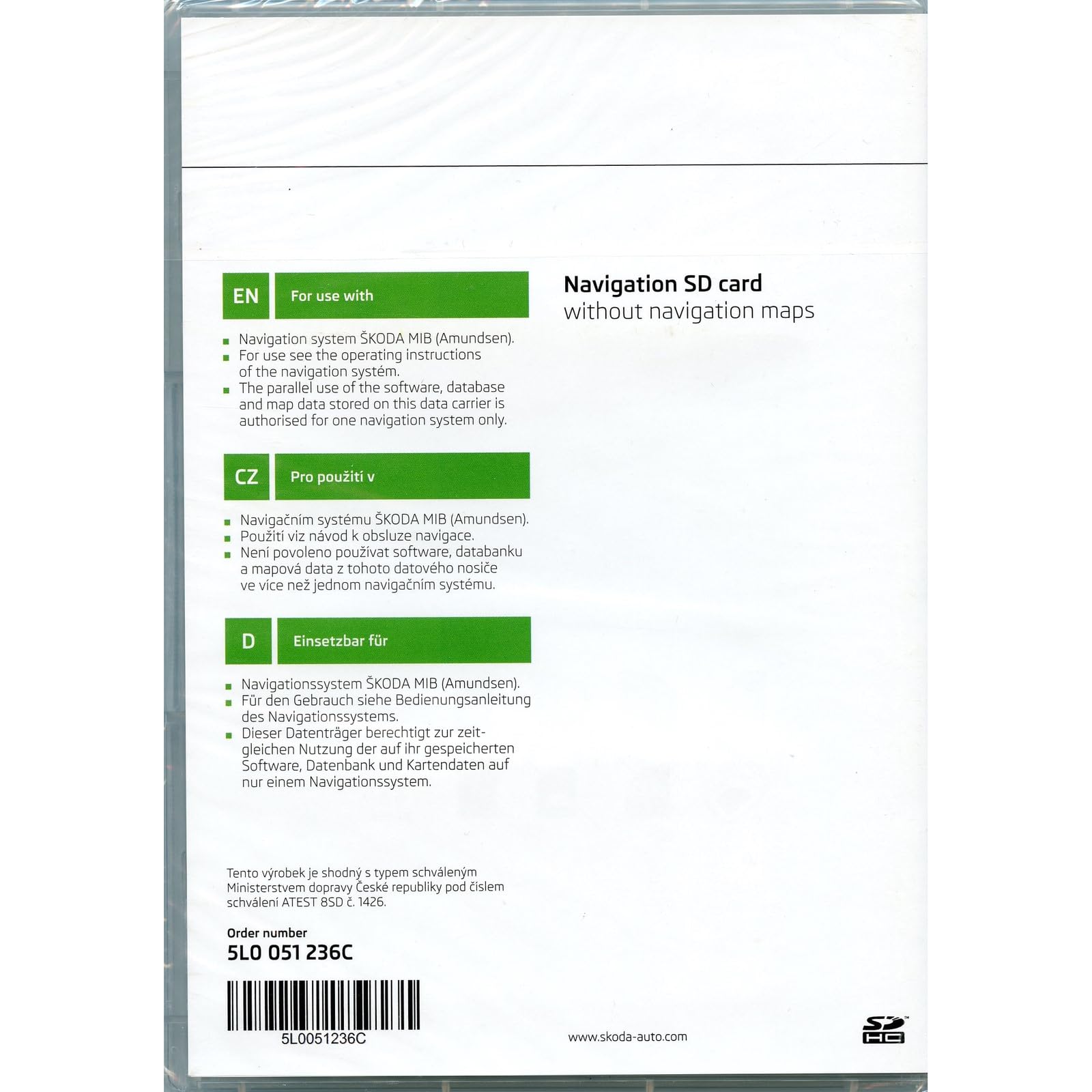 Skoda 5L0051236C Speicherkarte SD-Karte 16 GB, nur für Navigationssystem MIB1 Amundsen *** OHNE Navigationskarten ***
