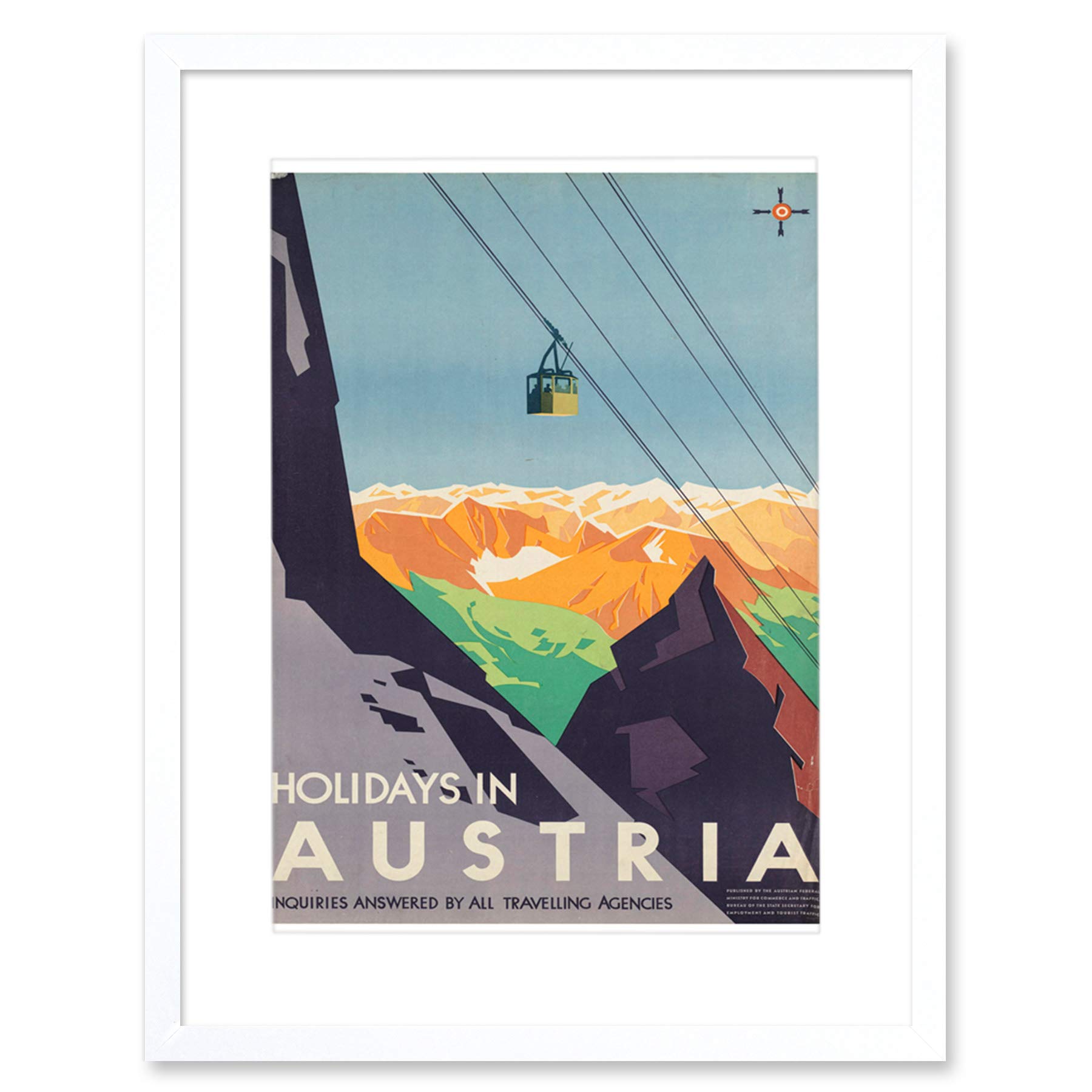 Wee Blue Coo Austria Travel Ski Lift Alpine Artwork Framed Wall Art Print 12X16 Inch