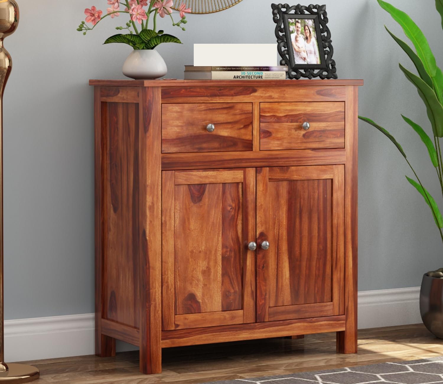 MADE WOOD Solid Sheesham Wood Sideboard Storage Cabinet with 2 Drawers & 2 Door Shelf, Honey Finish Modern Wooden Cabinet for Bedroom, Living Room, Kitchen & Home Office-image-37