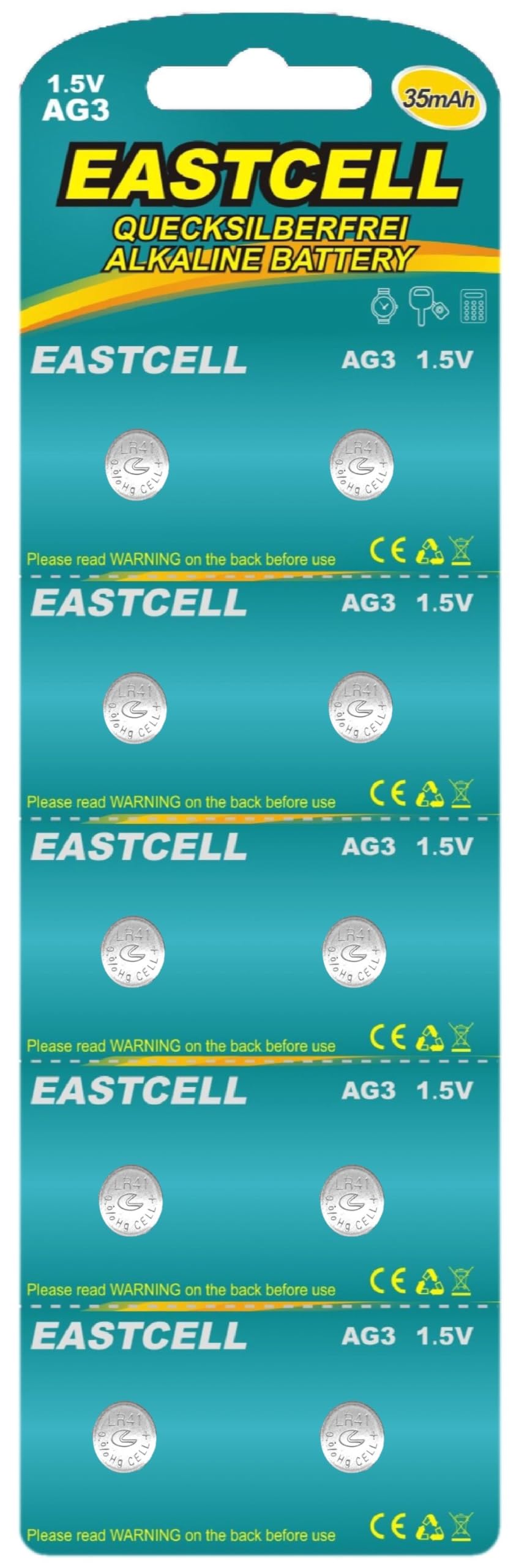 10 Stück AG3 LR41 Knopfzelle - 1,5V Alkaline Knopfzellen - LR736 / L736 / G3 / G3A / 3GA / 192 / GP192 / V3GA / RW87 - Knopfbatterien Batterien Batterie
