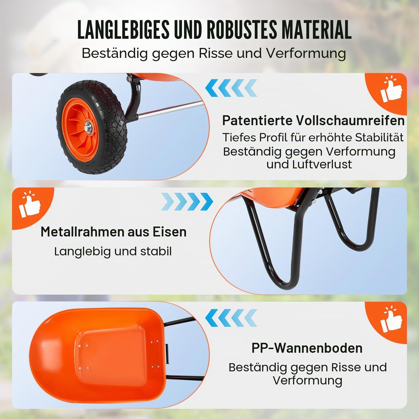 VEVOR Schubkarrenwagen, 5 Kubikfuß Ladevolumen und 397 lbs Fassungsvermögen, 2-rädriger Gartenkipper, Gartenwagen mit Griff und 10 Zoll Breiten Spurrädern, leicht zu beladender Gartenwagen