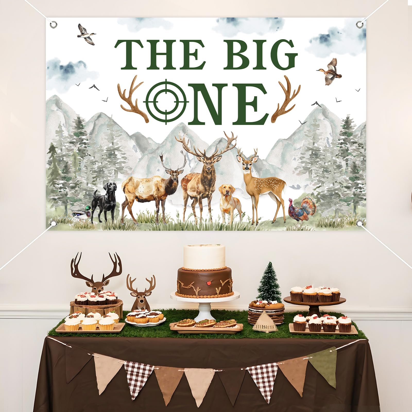 Geburtstagsbanner 'The Big One' - Jagd-Theme Für 1. Geburtstag, Mit Hirsch-Motiven, Inkl. Girlande