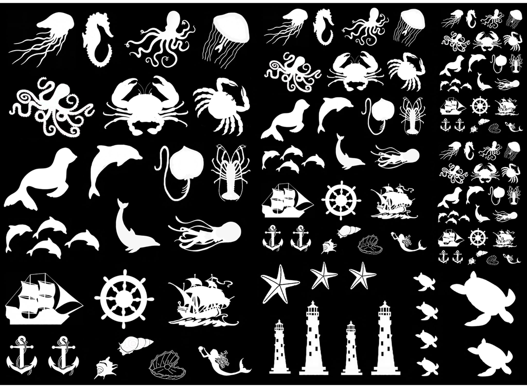 Sea Creatures 117 pcs 1 Inch White Fused Glass Decals
