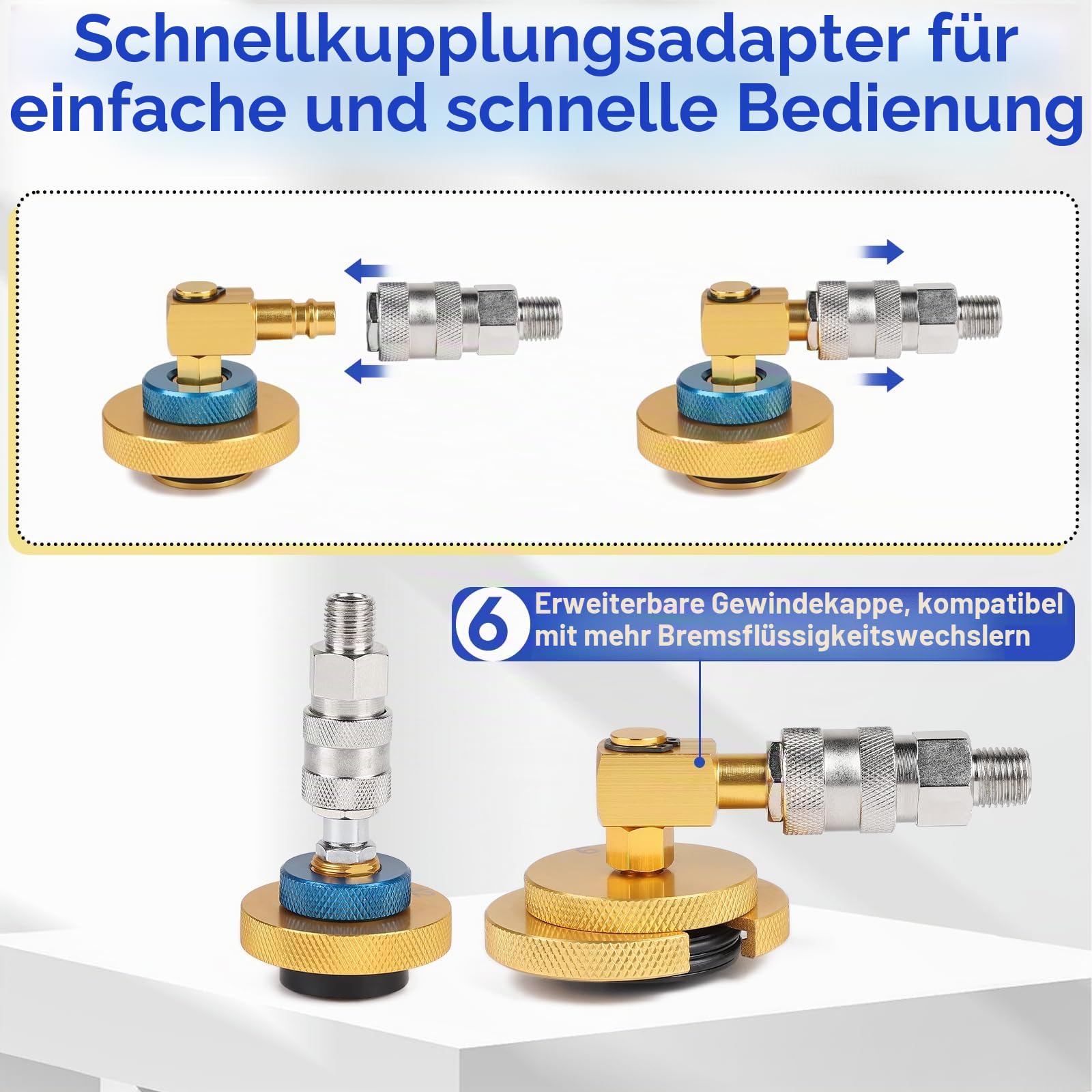 efuturetime Bremsenentlüftungsgerät Adapter Set 17-TLG, mit Schnellkupplung