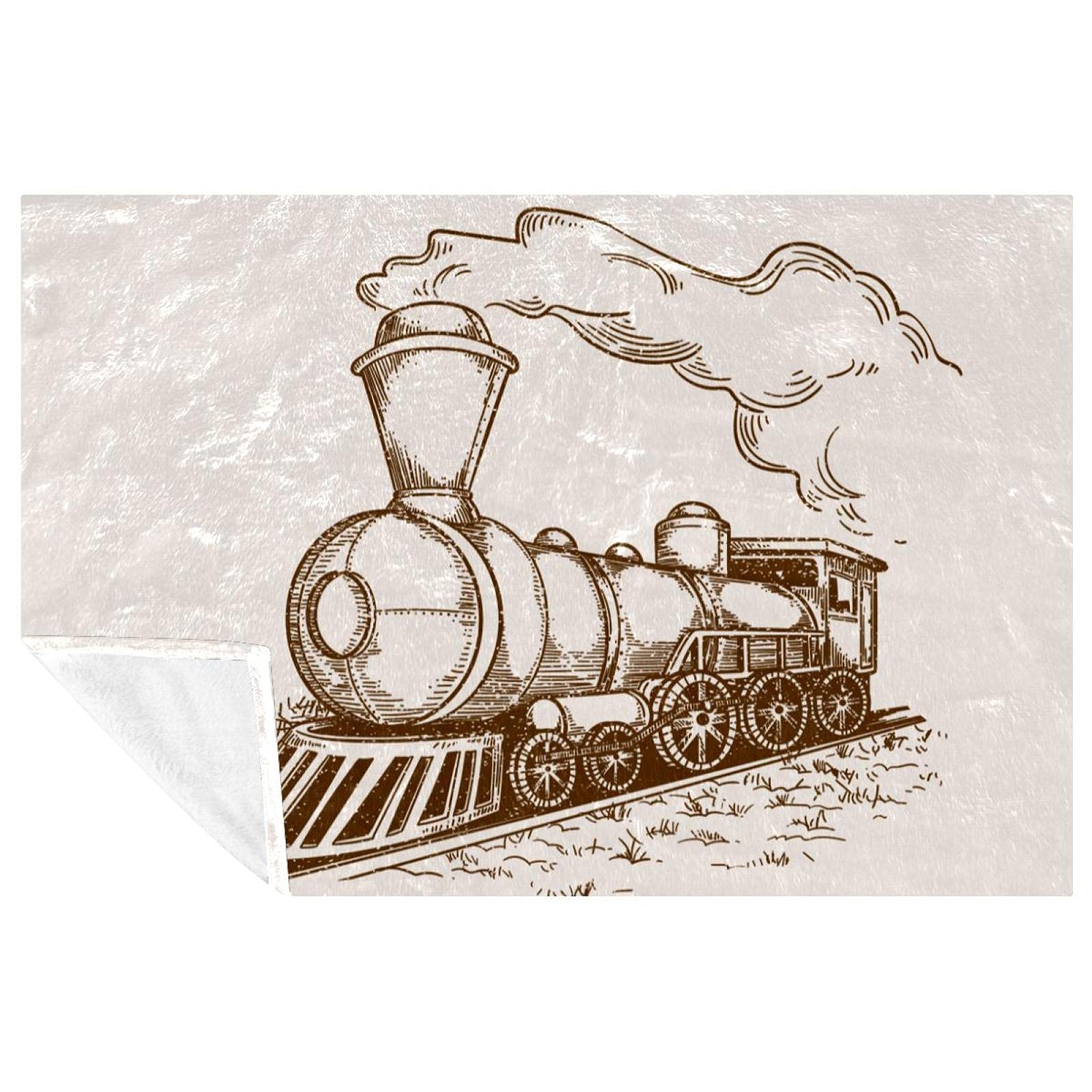 Plaid locomotive rétro 150x100 cm : couverture polaire chaude et douce pour lit et canapé