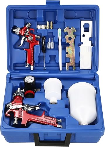 HVLP - Juego de pistola de pulverización de gravedad de aire, 2 pistolas de pintura pulverizadoras con pistola de pintura automotriz de 0.031 in,