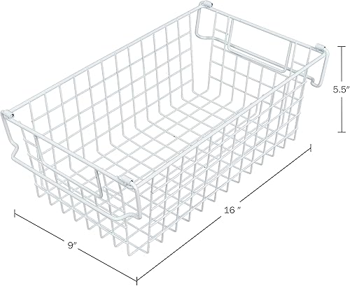 Miniatura 2 de Home-Complete 2 cestas de alambre apilables pequeñas de 16 x 6 pulgadas, organizador apilable para estantes, despensa, cocina, armarios, también se