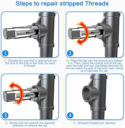 Miniatura 4 de 5-Piece NPT Pipe Tap Set, 18", 14", 38", 12", 34"  NPT Tap Set Carbon Steel Hand Threading Plumbing Tap Set for Accurate Threads, Assorted Plumbers