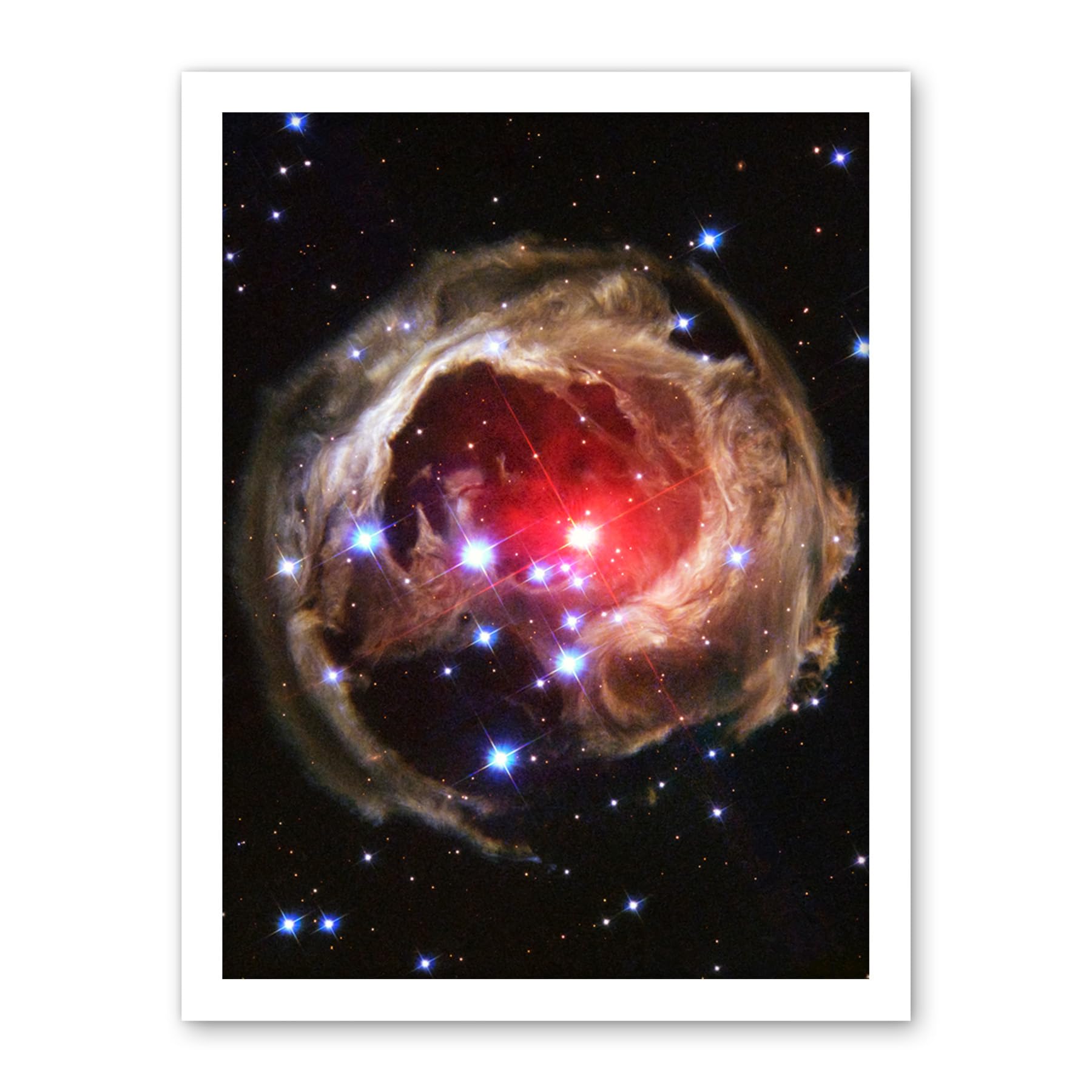 Artery8 Hubble Space Telescope Image Light Echo Illuminates Dust Spiral Around Red Supergiant Star V838 Monocerotis Explosion Artwork Framed Wall Art Print 18X24 Inch