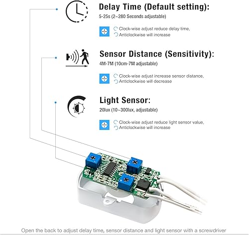 Miniatura 3 de BS010WL DC 12v a 24v Mini Pir Sensor de Movimiento Interruptor de Ocupación Sensor de Ocupación para DIY Iluminación LED (Sensor de Luz, Tiempo de
