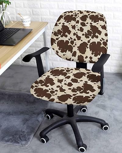 Miniatura 3 de Vandarllin Funda para silla de oficina, piel de vaca marrón, elástica, universal, para computadora, escritorio, con graffie, lavable, extraíble,
