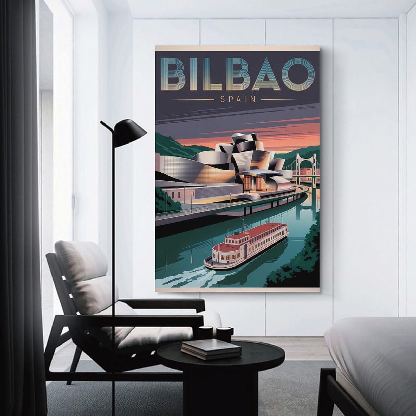 Junmoney Bilbao Travel Canvas Wall Decor, 08x12inch(20x30cm), for Home Lounge, Bedroom Or Reading Nook, Modern Wall Decor for Cosy Interiors