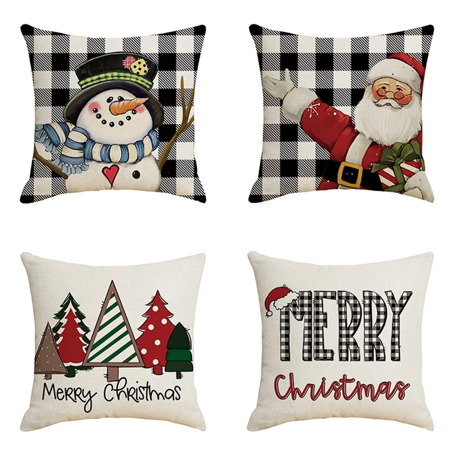 Housse Coussin Noel 50x50 Lot de 4 Anti-Pli Doux pour Rénover votre Canapé de Salon