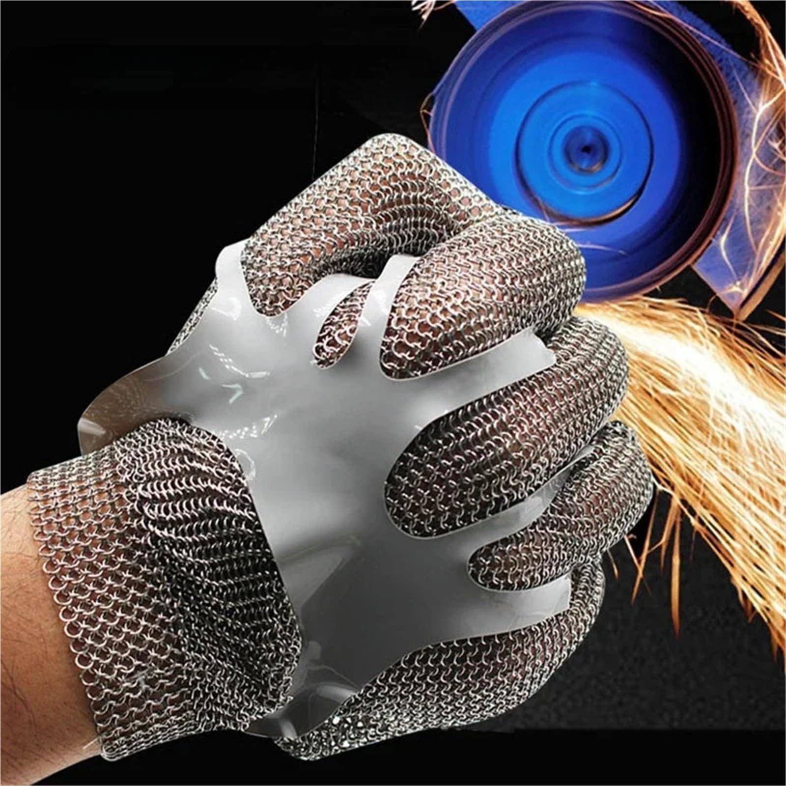 Guantes Anticortes, Guantes con anillo de acero inoxidable 316, resistentes a sierras eléctricas, maquinaria de sacrificio y alambre de acero. Guantes de protección laboral nuevos. | Medium