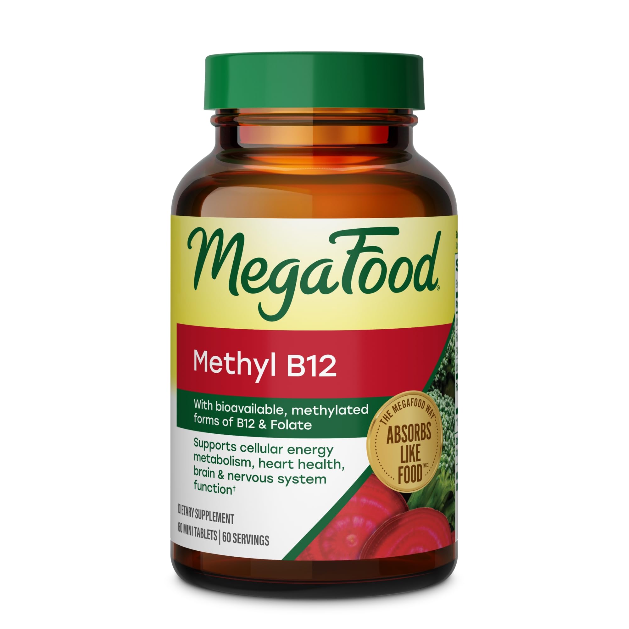MegaFood Methyl B12, Cellular Energy Metabolism Support, 60 Mini Tablets 60 Count (Pack of 1)