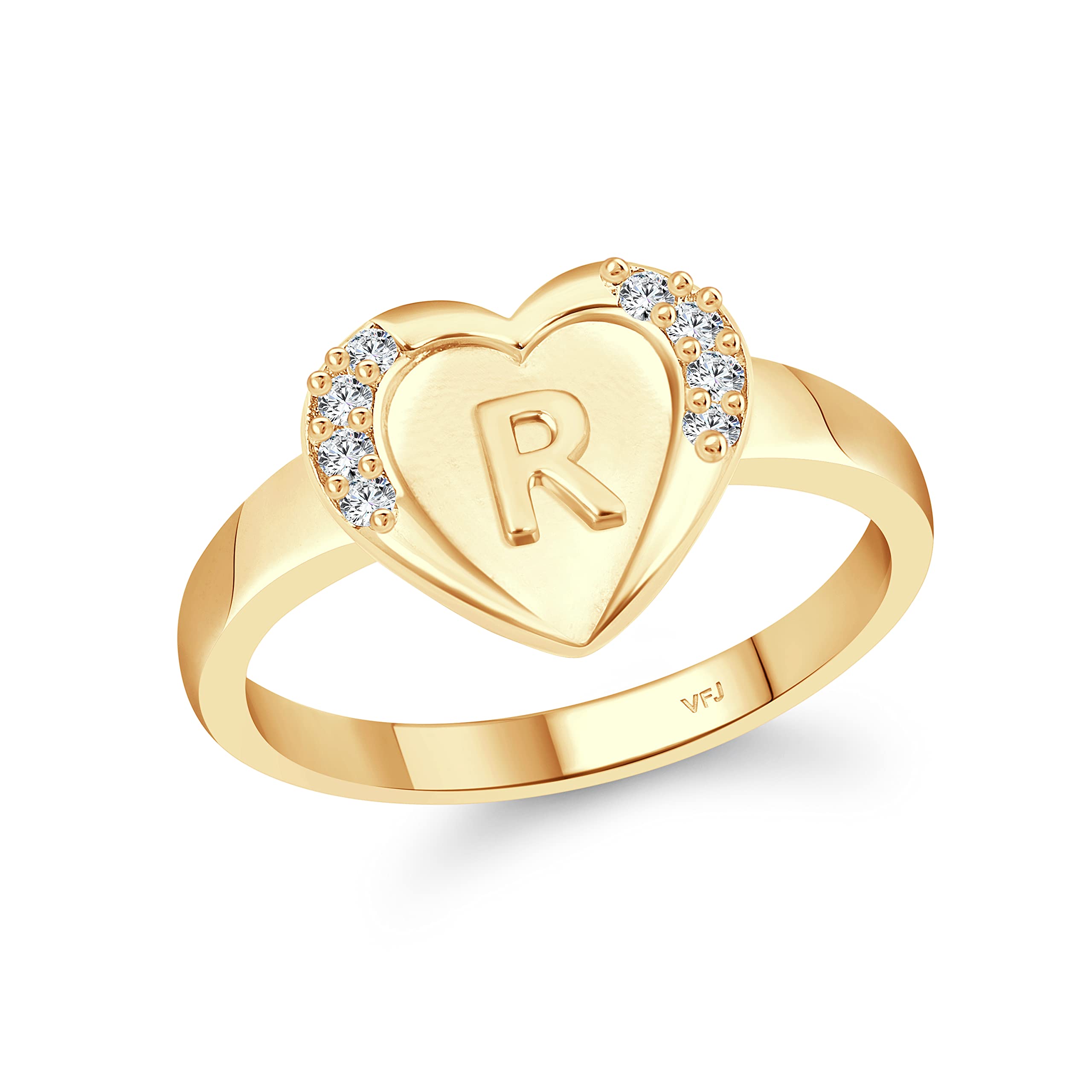 Vighnaharta cz alloy Rhodium and Gold plated Valentine collection Initial '' R '' Letter in heart ring alphabet collection for women and Girls-image-18