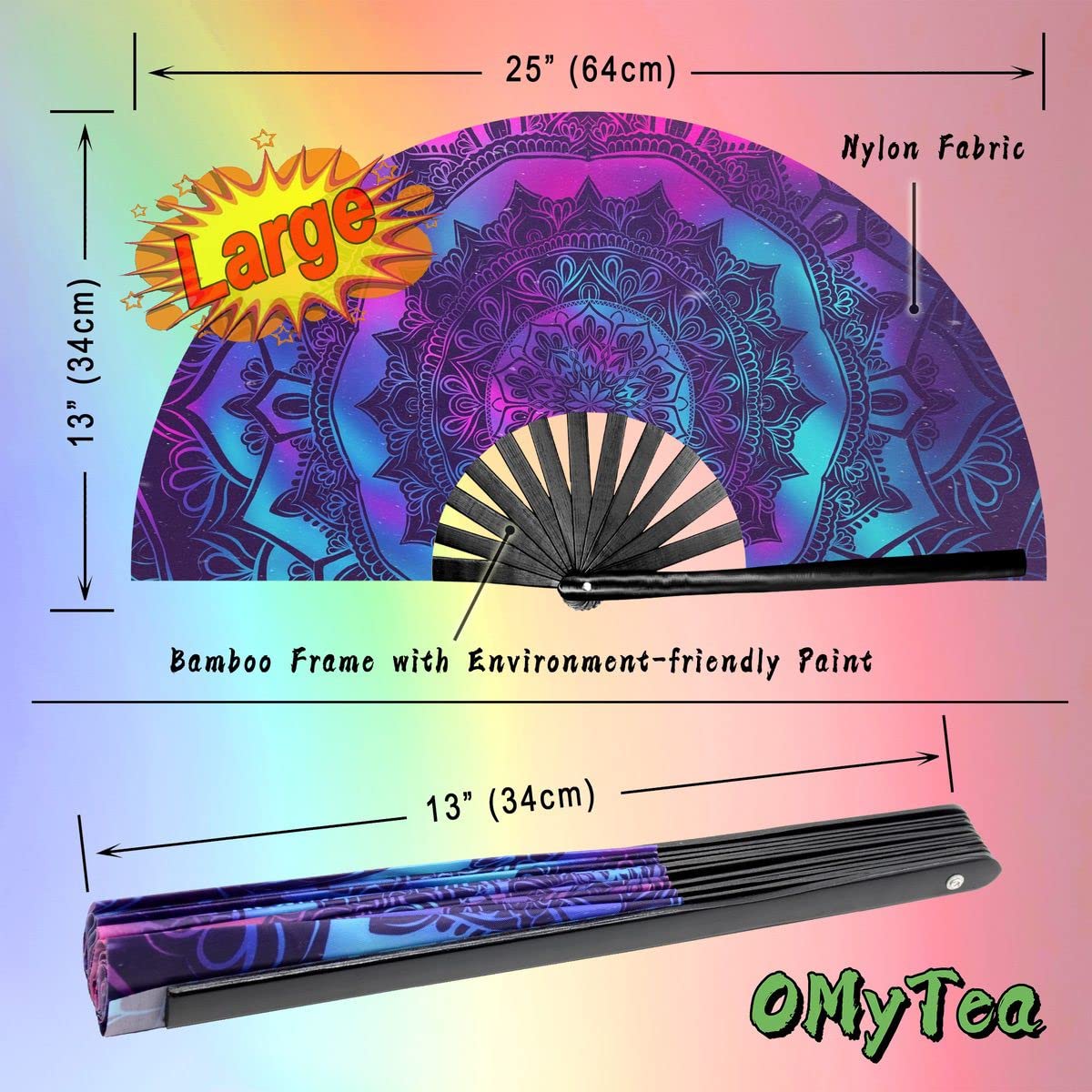 Produktbild von Grosse UV Leuchtende Rave Klapper Fächer Zusammenklappbarer Handfächer