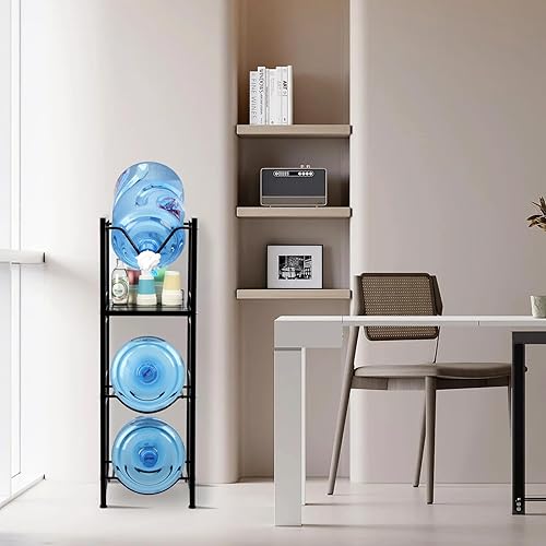 Vista 2 de Soporte para jarra de 5 galones para 3 botellas con estante de almacenamiento de espiga, soporte dispensador de agua resistente de 4 niveles