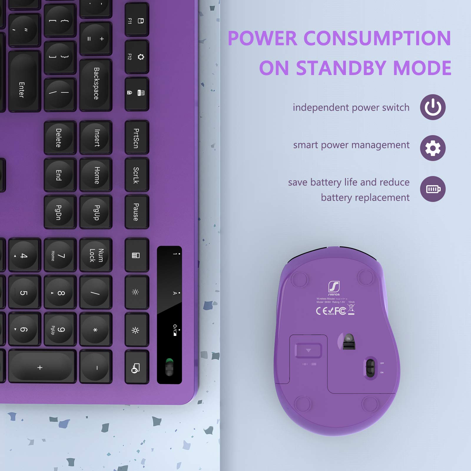 Wireless Keyboard and Mouse Combo Keyboard with Phone Holder, seenda