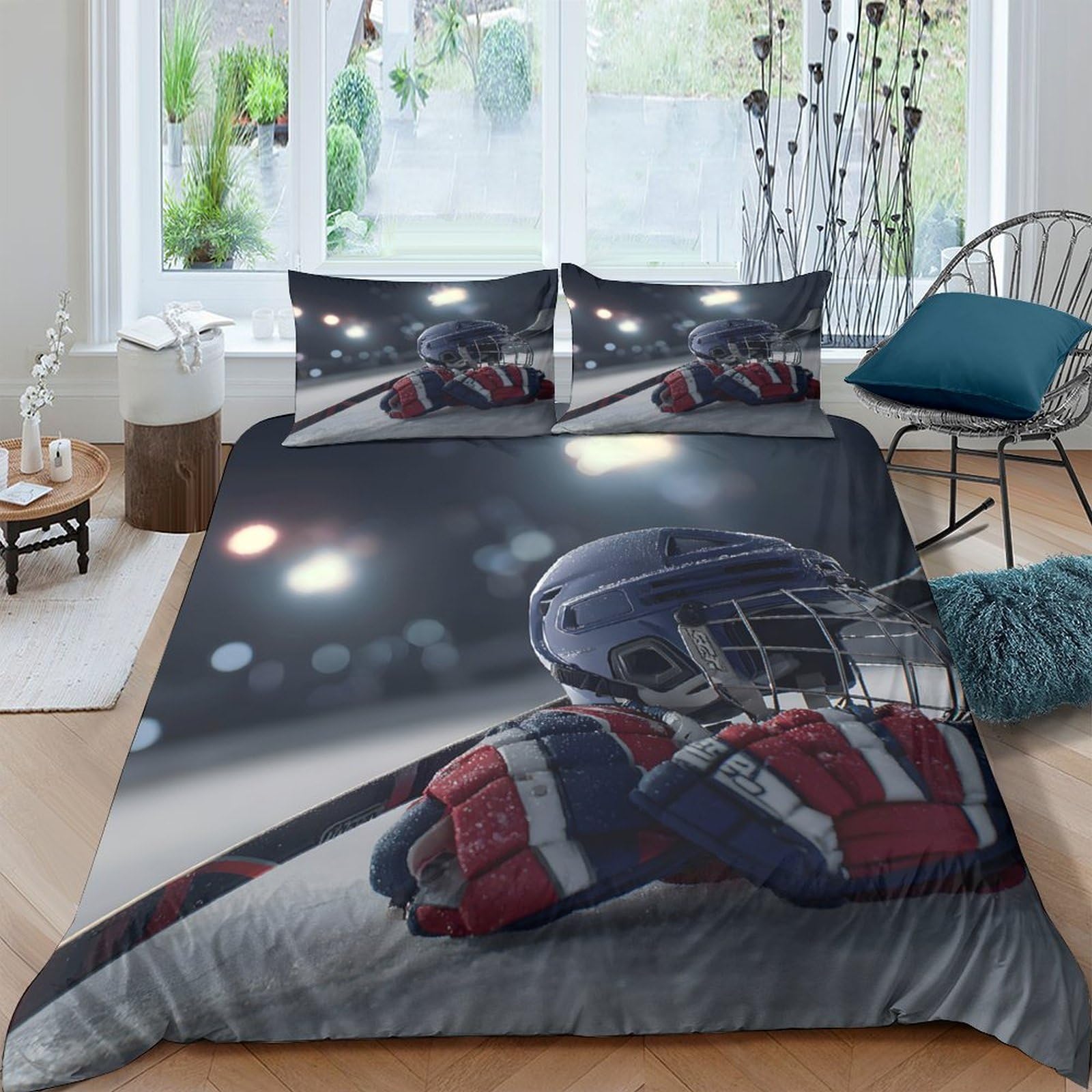 Ctjqhvkz Style-9 3D Printed Ice Hockey Arena Fitted Sheet Microfiber Soft Sports Theme Bed Cover For Bedroom Dorm Mattress Decor Single（135X200cm）