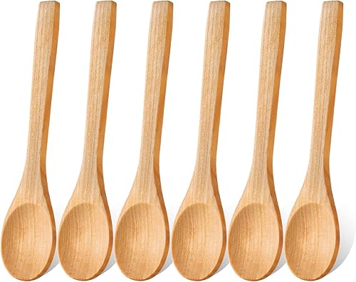 Juego de 6 cucharas de madera, cucharas de miel para té, cucharas pequeñas de madera hechas a mano, cucharas de sopa, cucharas de madera para