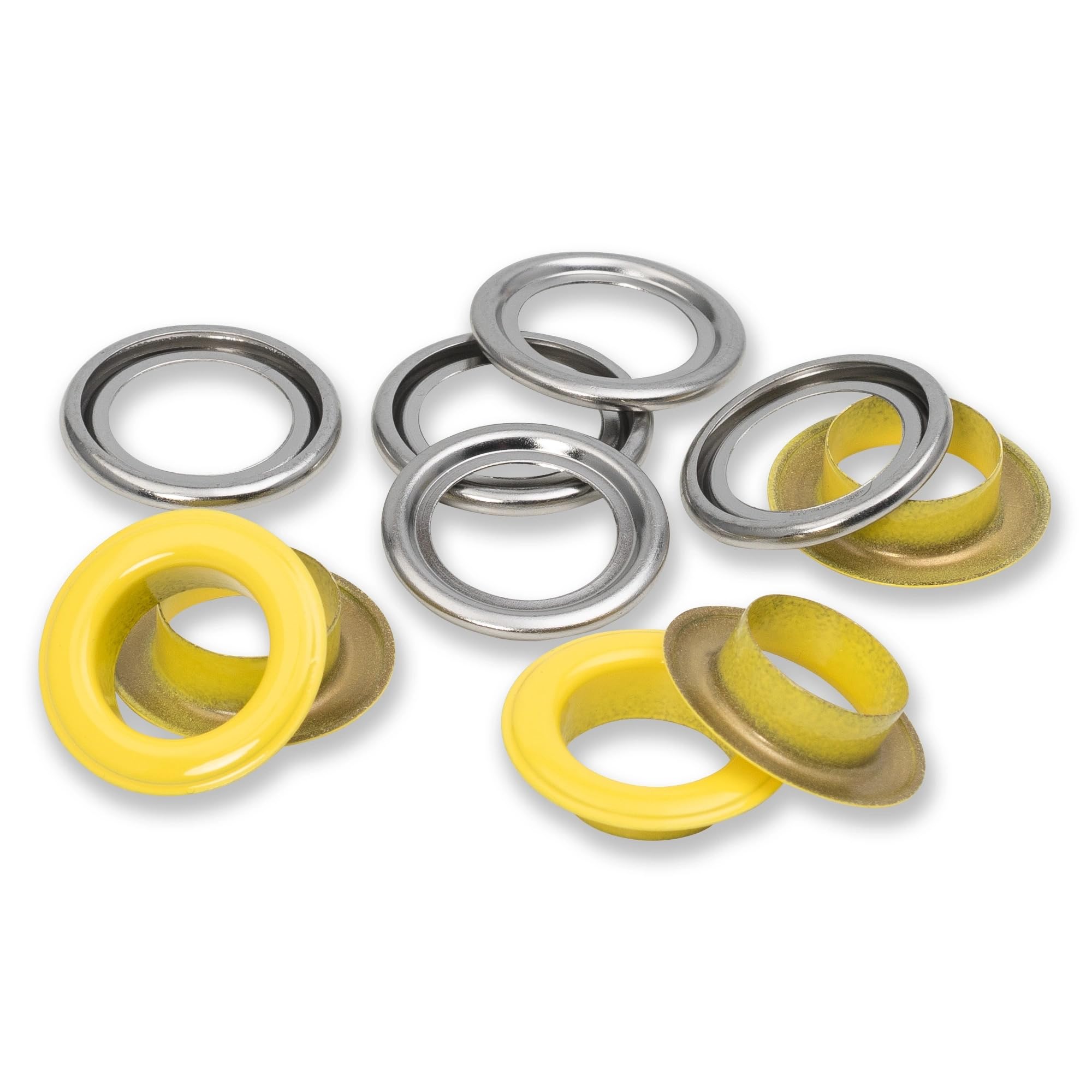 Prym 542564 Ösen mit Scheiben, 14 mm, gelb/silberfarbig