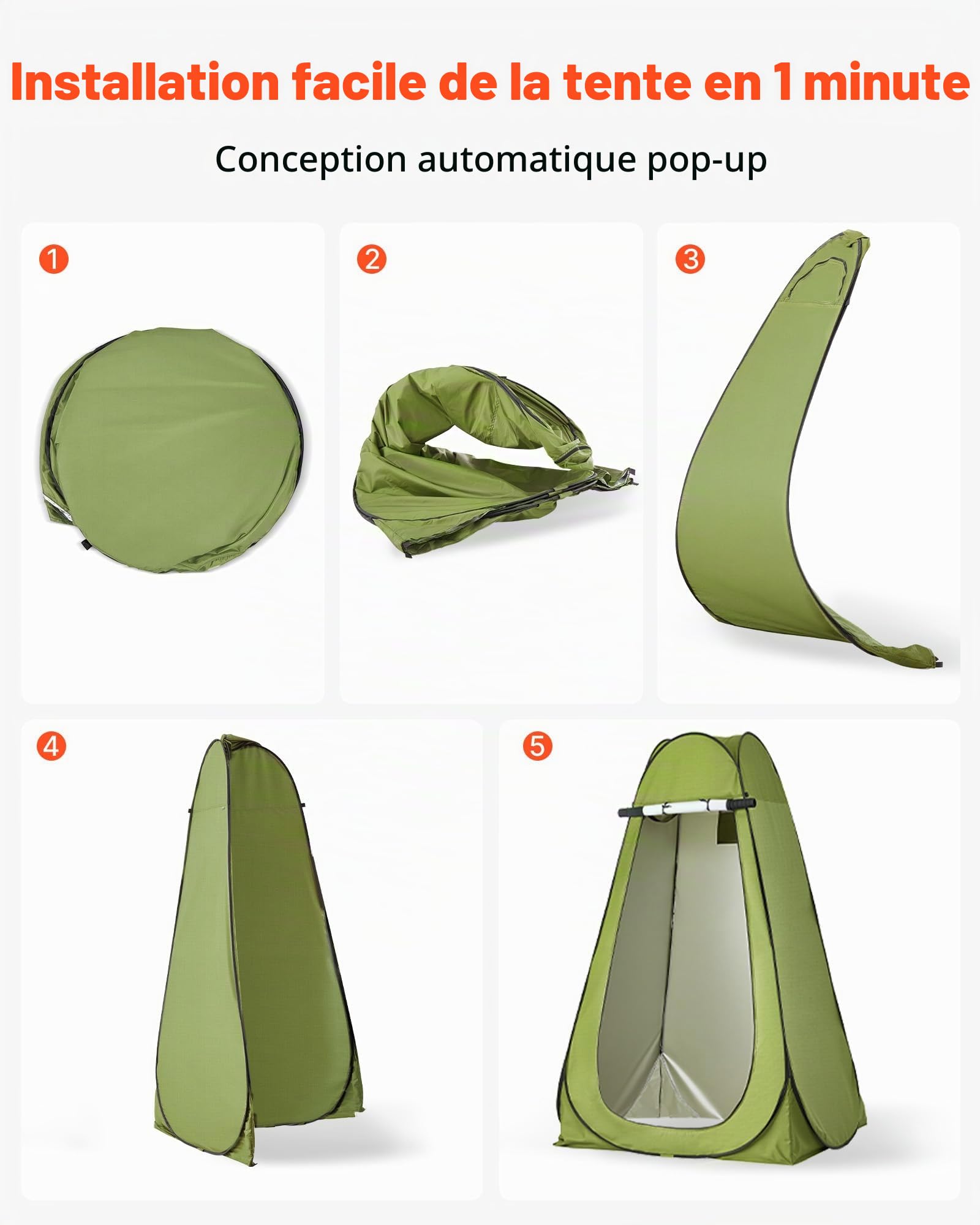 VEVOR Kit de Toilette de Camping Pliable, Toilette Portable avec Tente Pop-up, pour Domicile Camping Randonnée Extérieur, WC de Voyage avec Capacité de Charge 150 kg, Sac de Transport et Sacs Poubelle