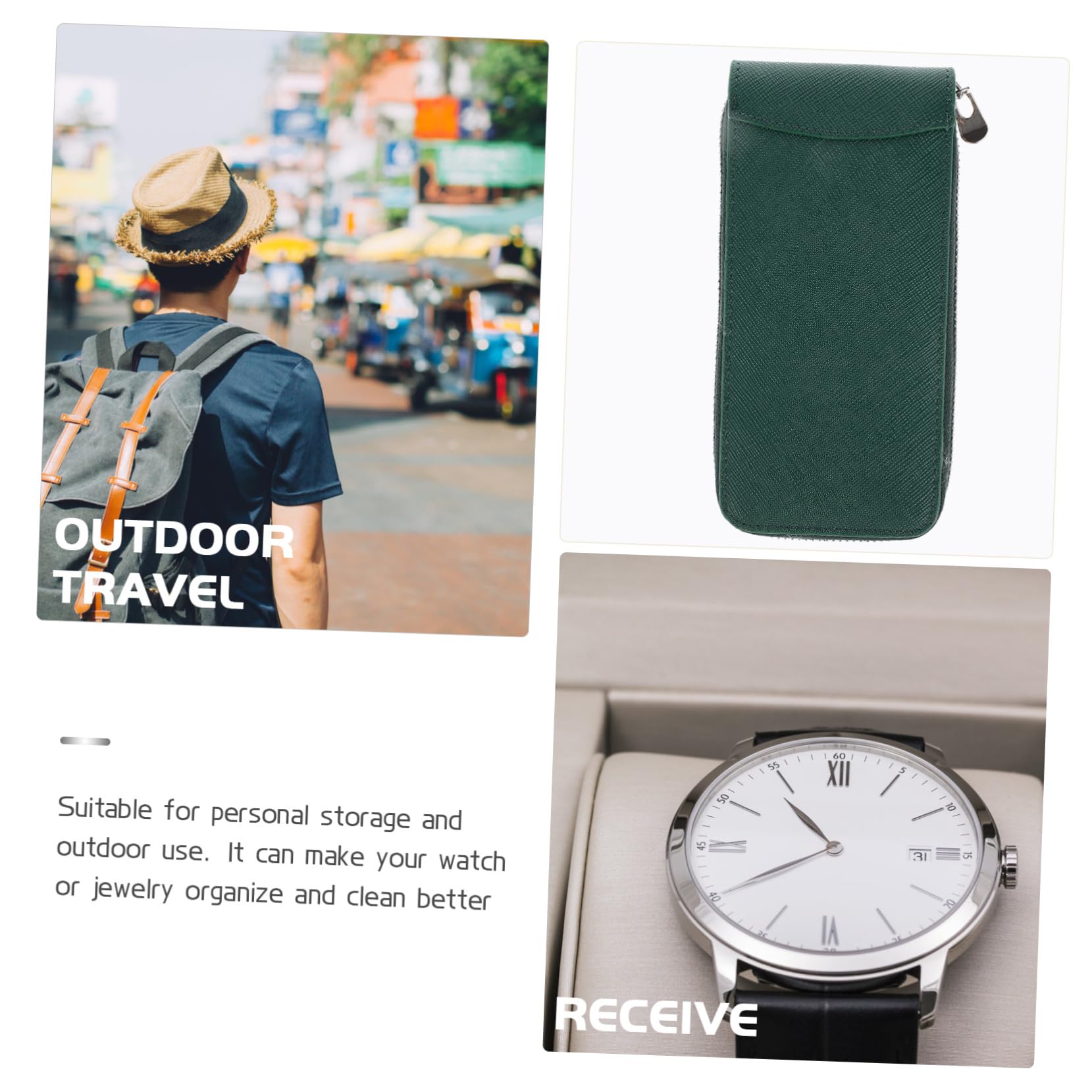 VALICLUD Organisateur de Montre de Voyage en Cuir Vert, Paquet Portable