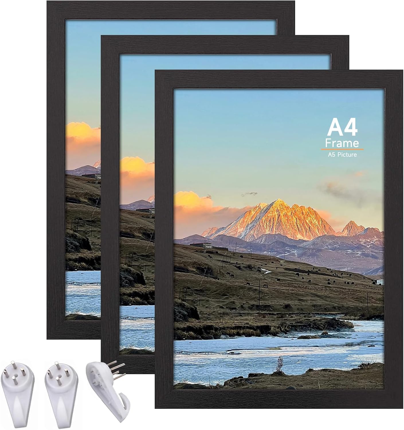 Set of 3 Black A4 Photo Frames, Freestanding and Wall Mountable A4