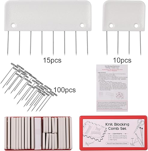Miniatura 3 de Kit de 125 pasadores de bloqueo de punto, 25 peines de bloqueo de punto y 100 pines en T para tejer, bloqueadores de punto y kit de alfileres para
