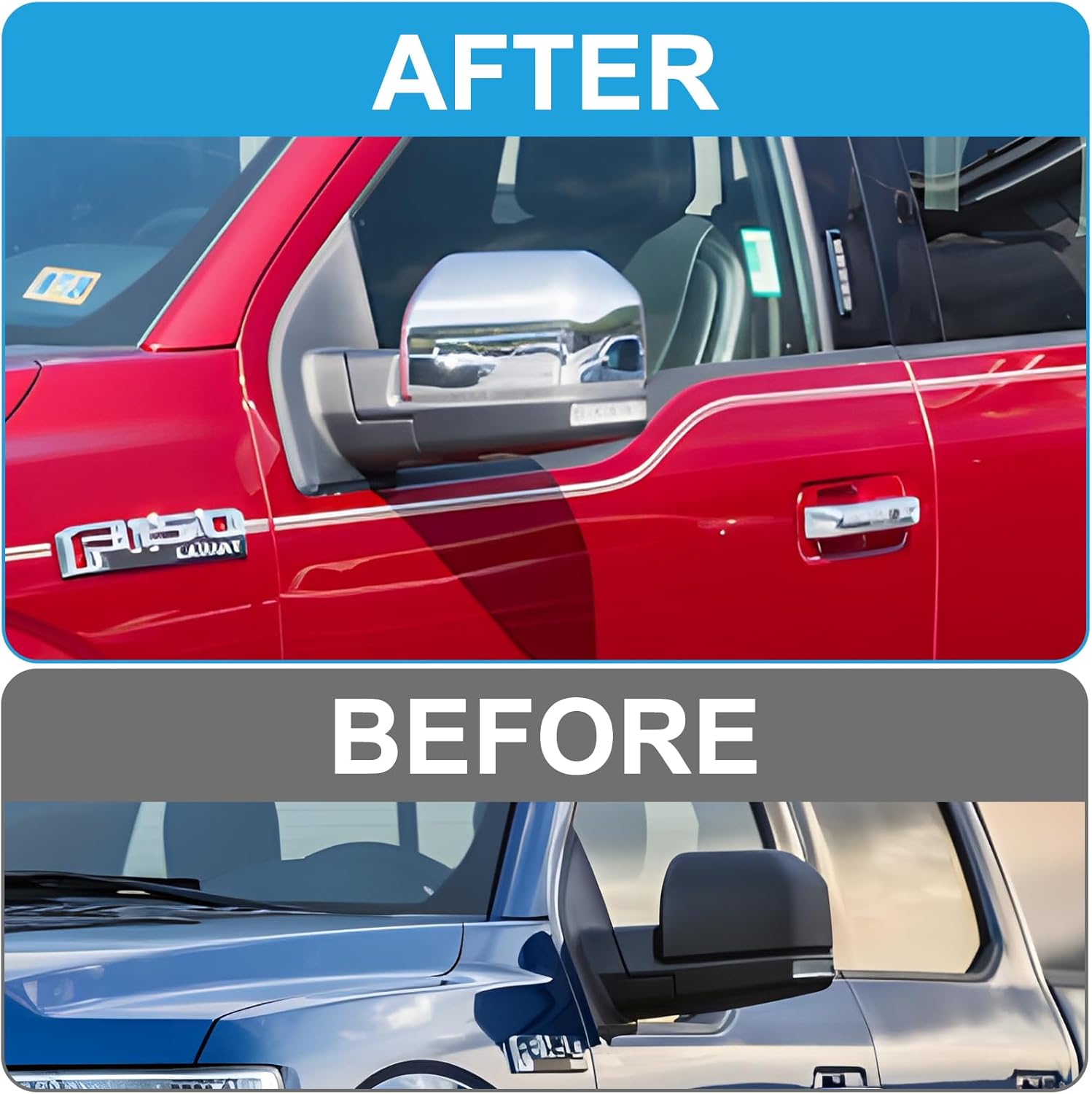 YIXIN Chrome Direct Replacement Side Mirror Covers Caps for 2015-2020 Ford F150, Super Duty Towing Truck Accessories (Chrome)