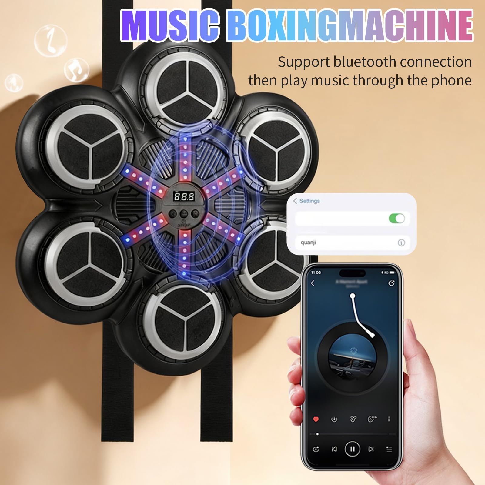 Music Boxing Machine, LED Máquina de Boxeo Electrónica con Guantes De Boxeos, 3 Modos de Entrenamiento, Soporta Bluetooth, Conteo Inteligente, Boxeo Pared Musical para Niños y Adultos